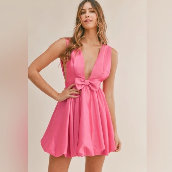 Mable Dresses & Skirts - Mable X Anthropologie Pink Duri Bow Tied Bubble Hem Barbie Core Mini Dress NWT S